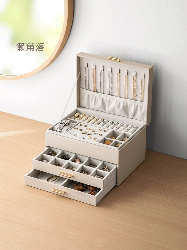 

Коробка для хранения ювелирных украшений (золотых серег, колец, ожерелий) с большой вместимостью, настольный органайзер из кожи для удобного хранения