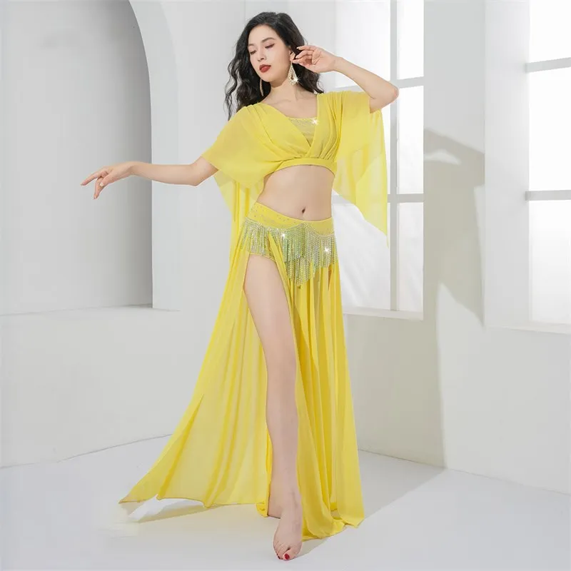 Luxury Fringe Bellydance Costume Arabic Dance Caderines Sexy 2 Piece Sparkle Shine Rhinestone Skirt Oriental Outfit Comepetition