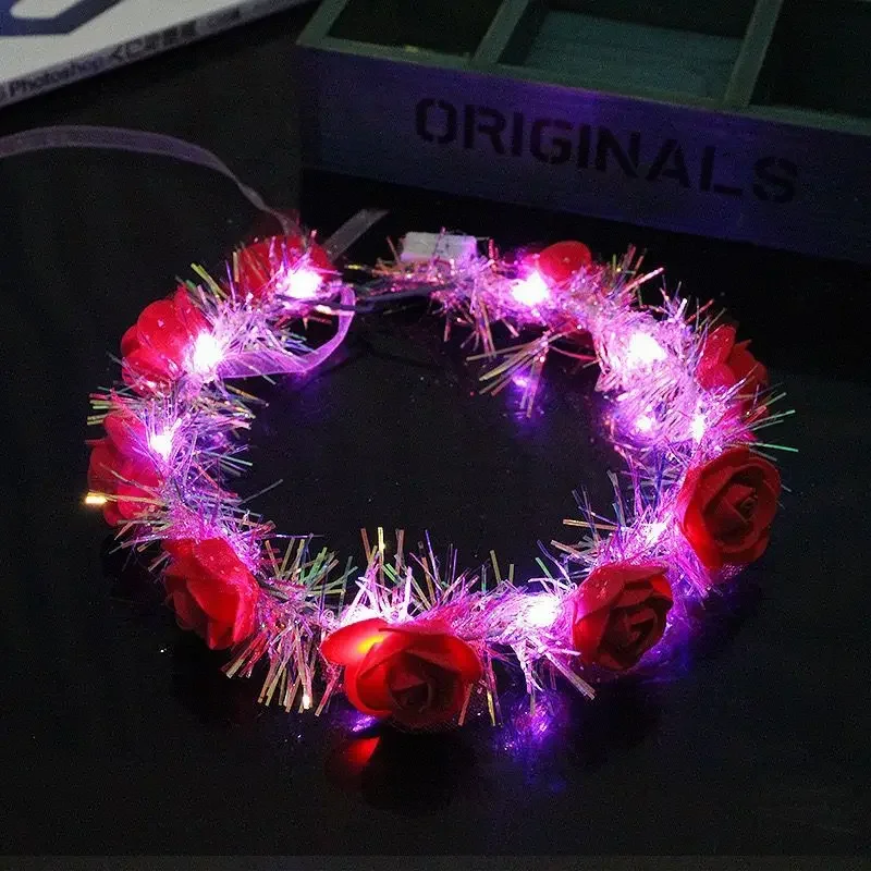 

12pcs Festive LED Flower Crowns Headbands Light Up Glow Wreath for Women Garlands Birthday Beach Party Wedding