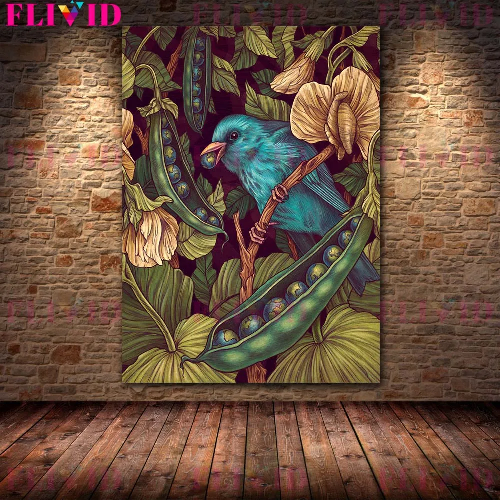 Skeletons,Flowers & Mysterious Animals Vintage Wall Art Canvas Painting Bat Opossum,Astrology Moon Stars Planets Poster Print