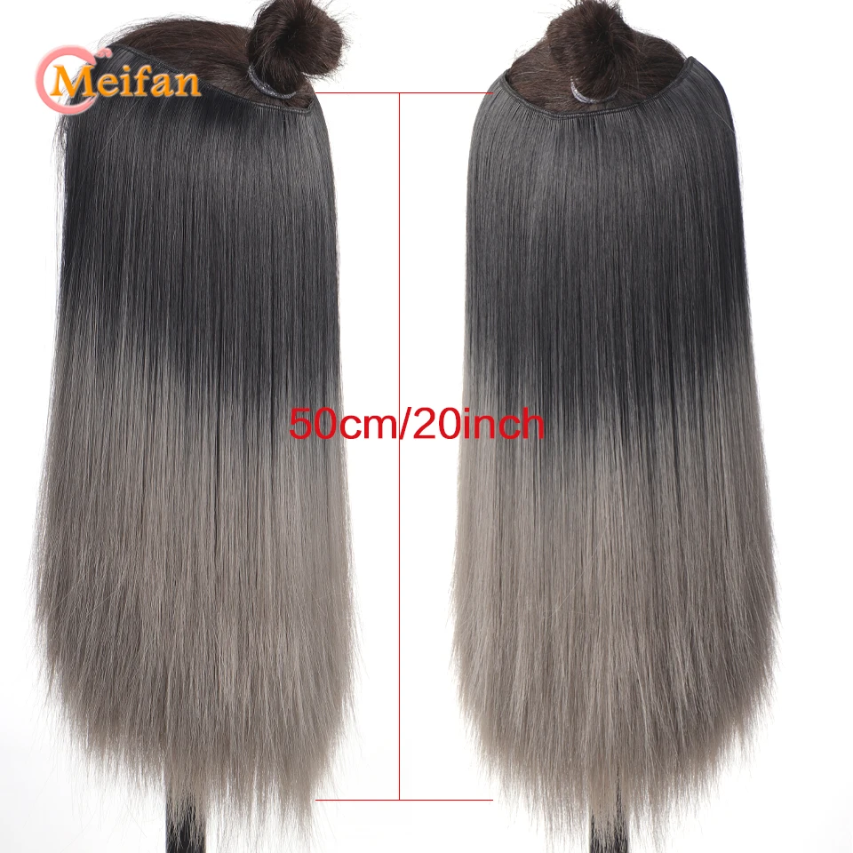 MEIFAN Synthetic Long Straight Cosplay Hairpiece Clip in Hair Extension Ombre Pink U-Shaped Halloween Natural Fake Hair Pieces