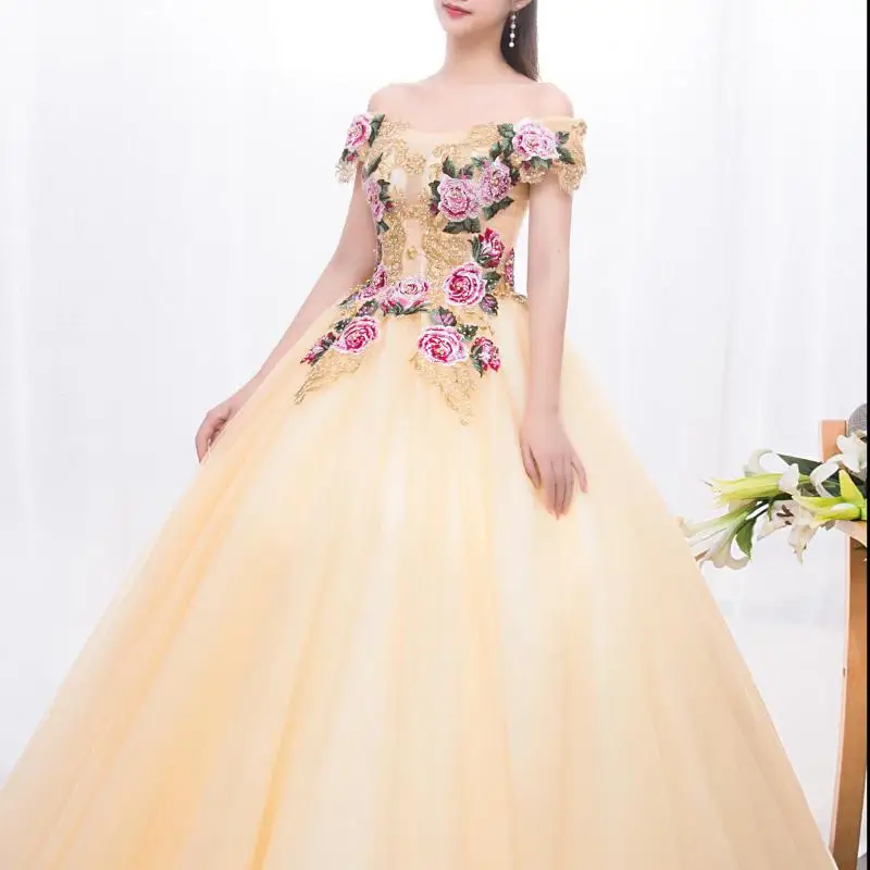 Vestidos Vintage de quinceañera con rosas, vestido de baile de tul largo hasta el suelo con hombros descubiertos, vestidos elegantes clásicos para baile de graduación