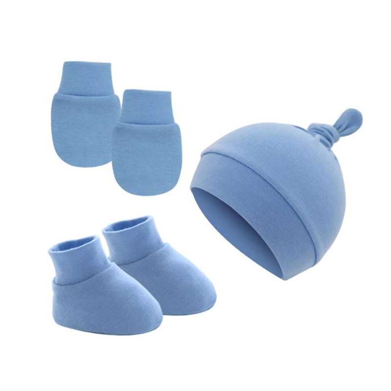 3-teiliges Set für Neugeborene, Mütze, Fäustlinge, Socken, keine Kratzer, Handschuhe für Jungen und Mädchen Alter von 0–12