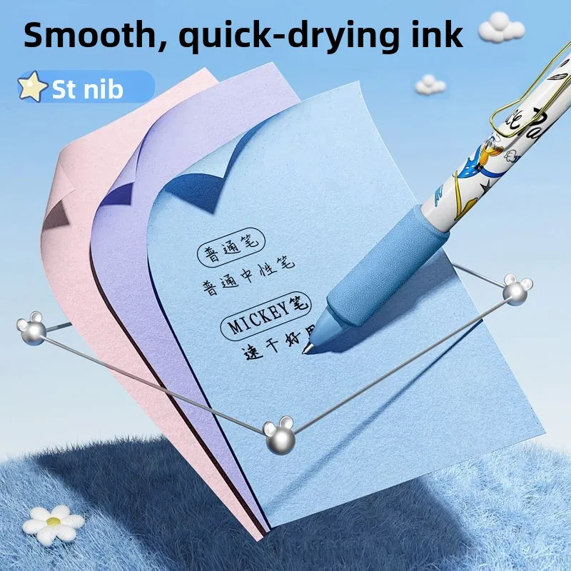 قلم ميكي ماوس يضغط قلمًا محايدًا كرتونيًا لطيفًا وقبضة ناعمة رائعة 0.5 مم قلم كتابة أسود ناعم وسريع الجفاف للطلاب #2