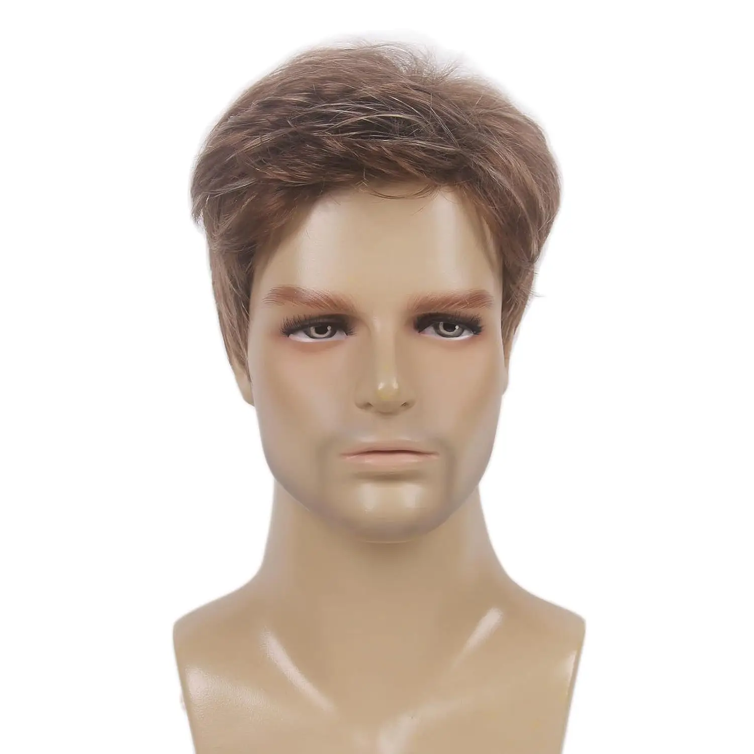 Hot Selling Synthetic Short Wig for Men Stylish Realistic Natural Look High Temperature Fiber Cosplay Party Brown Hairpiece