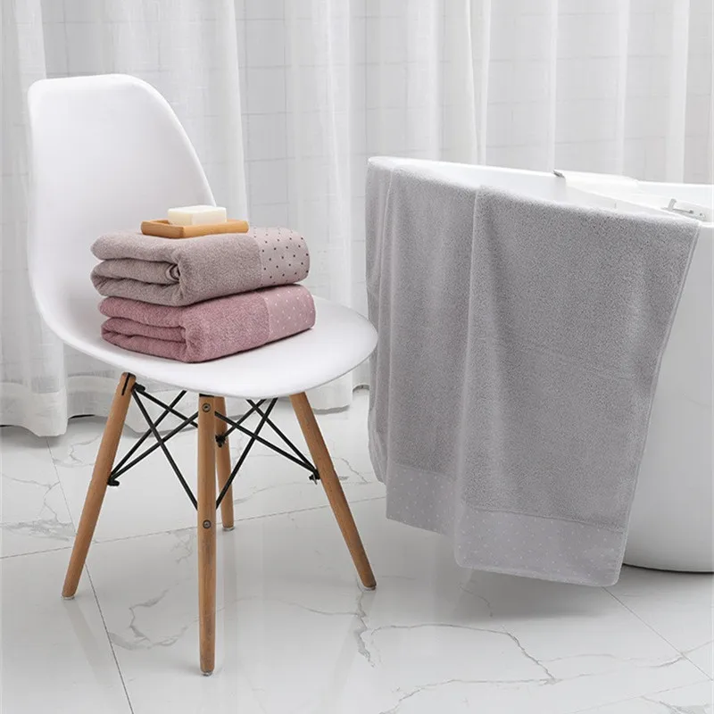 70x140cm 100% Cotton Thicken Absorbent Polka Dot Solid Color Soft Home Bathroom Adult Bath Towel