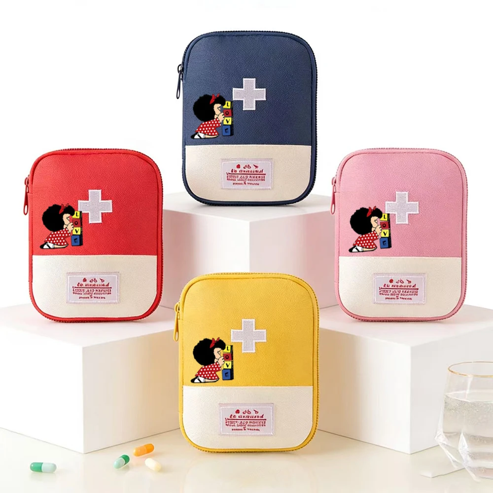 1Pc Cartoon Print Compact Travel Medicine Organizer Family Medicine Bag Portable First Aid Kit for Home Business Trips