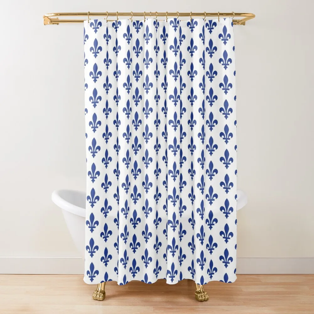 Lily Flower Pattern Fleur de Lys du Québec Blue and White Shower Curtain Set For Bathroom Anime Bathroom Curtain