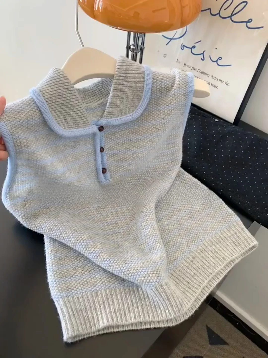 

Ay вязаный жилет, мягкий уютный топ с кукольным воротником для девочек, корейский осенний женский свитер без бренда для поездок на работу