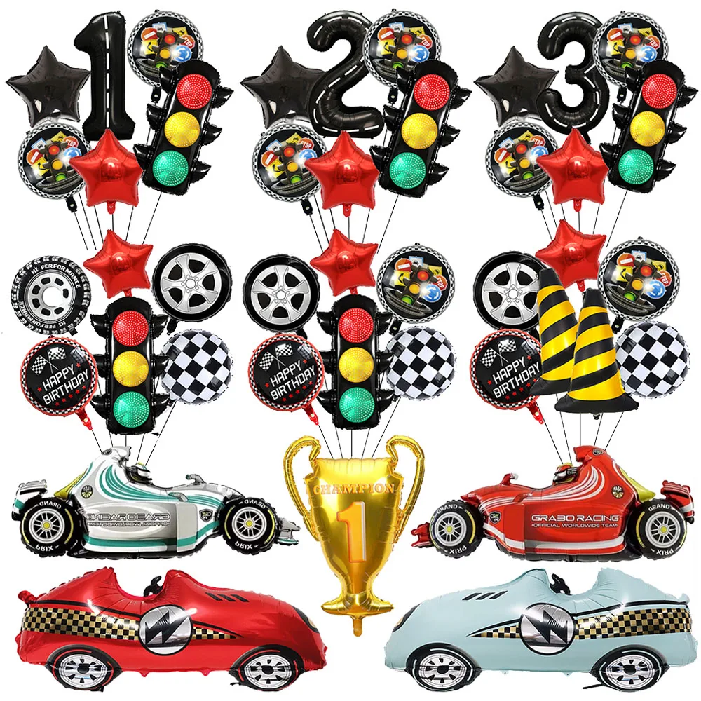 Globos de Fiesta de Autos de Carreras, Globos de Semáforo, Globos de Lámina con Forma de Rueda y Neumático, Globos Temáticos de Autos de Carreras, Artículos para Fiestas de Cumpleaños de Niños