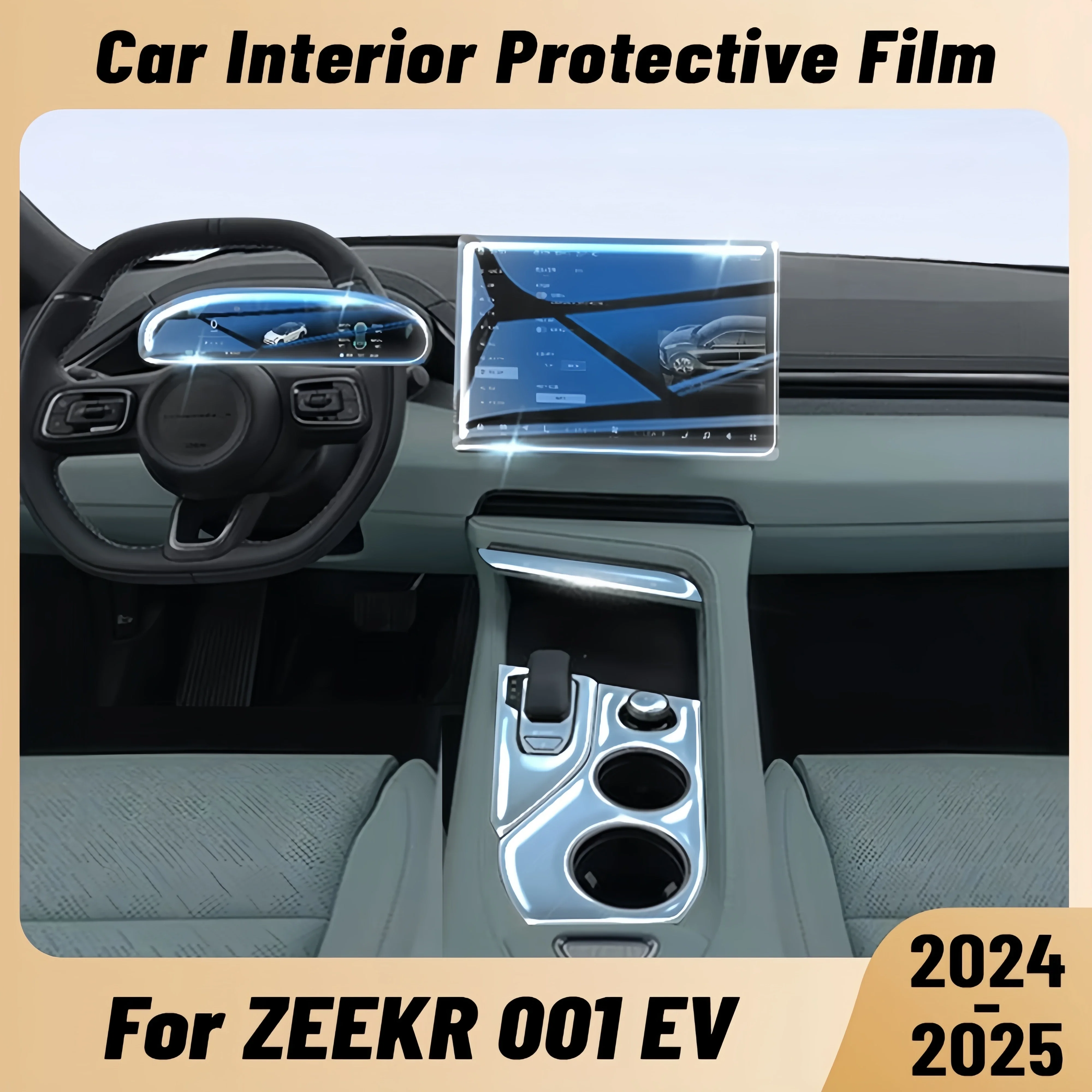 Auto Anti-scratch Car Interior Center Console Media Dashboard Navigation TPU Protector Film For ZEEKR 001 EV 2024 2025 Sticker