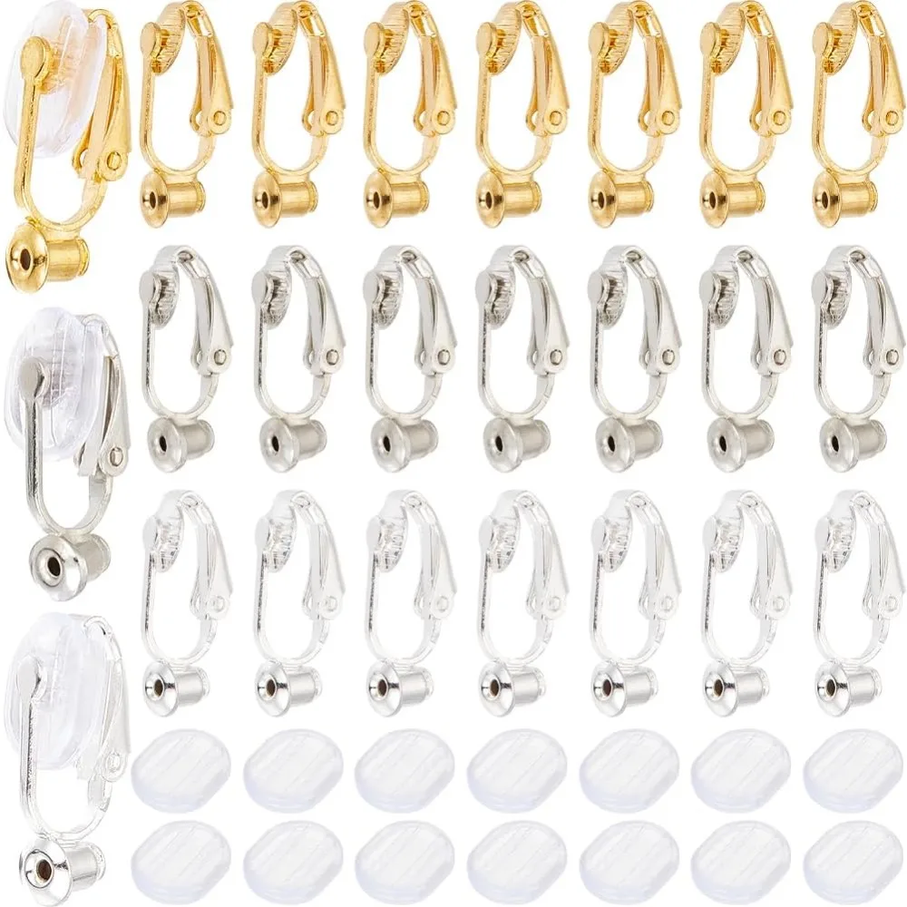 Convertitore per orecchini a clip da 36 pezzi Orecchini a clip in argento con schienale in ottone oro rosa Clip non forata su componente per orecchini con kit di creazione