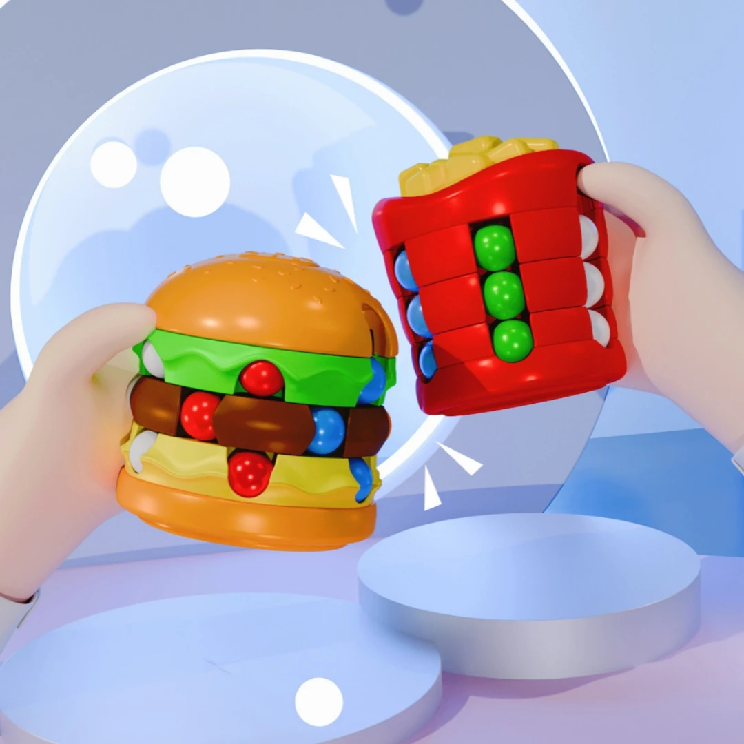 Hamburger Rubik's Cube French Fries Magic Beans Stress Relief Fidget Spinner Novel Special Spin Ball Children's Educational Toy