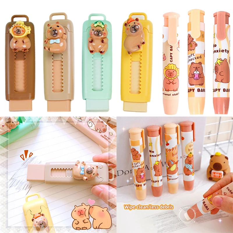 

1 шт., милые ластики с капибарой, мультяшные кавайные выдвижные резиновые ластики для карандашей для детей, студентов, пишущие рисунки