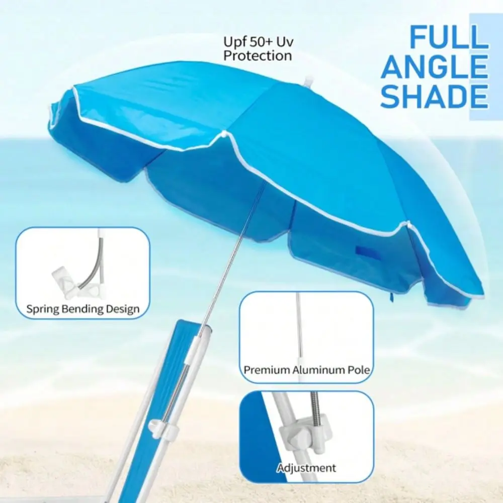 

Pack Heavy Duty Steel Beach Chair With Umbrella, XL Size 15 Seat Height Royal Blue, Oxford Cloth With Support Bar, Single Posit