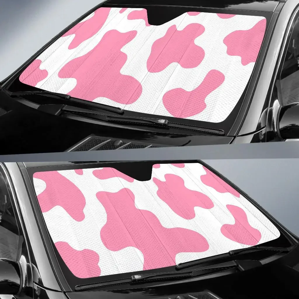 Pastel Pink And White Cow Print Car Sun Shade