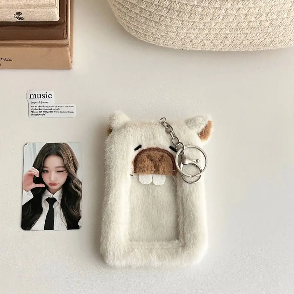 Kawaii Animal Photocard Holder Cartoon Bag Pendant Plush Photocard Holder Card Sleeve Protective Case Bus Card Holder Girl