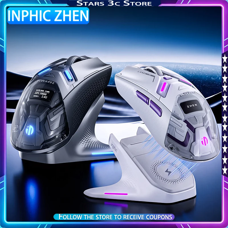 

INPHIC ZHEN Wireless Mouse Tri Mode PAW3950 8K Magnetic Wireless Charger with 0.78-inch OLED Screen Low Latency Gaming Mouse