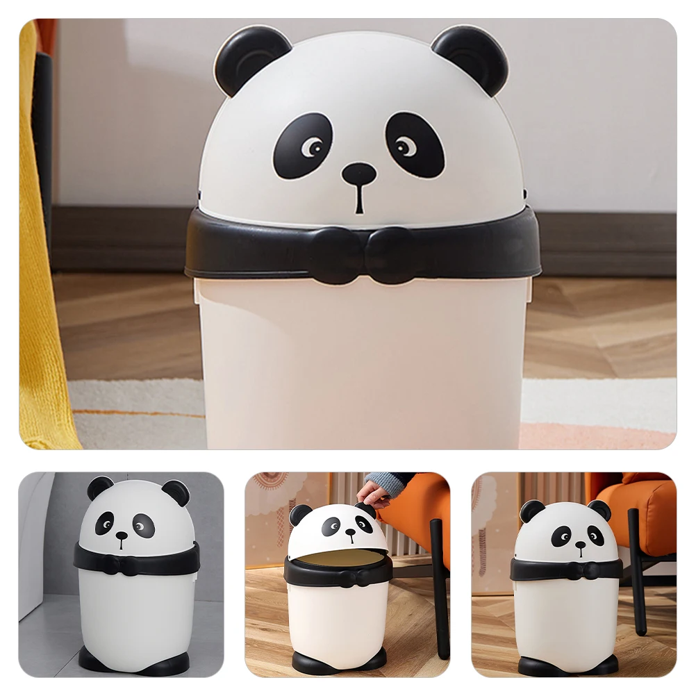 

Cute Panda Trash Can Reusable PP Material Kitchen Bedroom Bathroom Garbage Bin Lid Office Plastic Home Supplies Modern Farmhouse