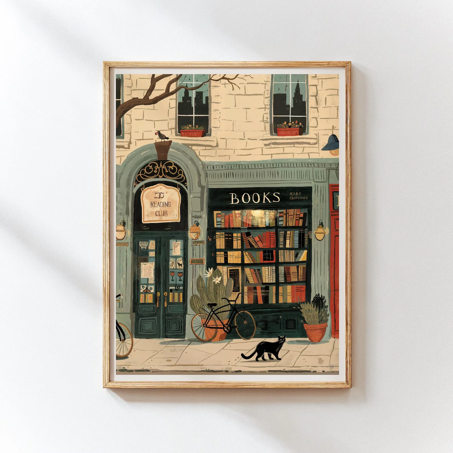 Home Office Library - Bookstore Art Print, Cozy Bookshop Illustration,