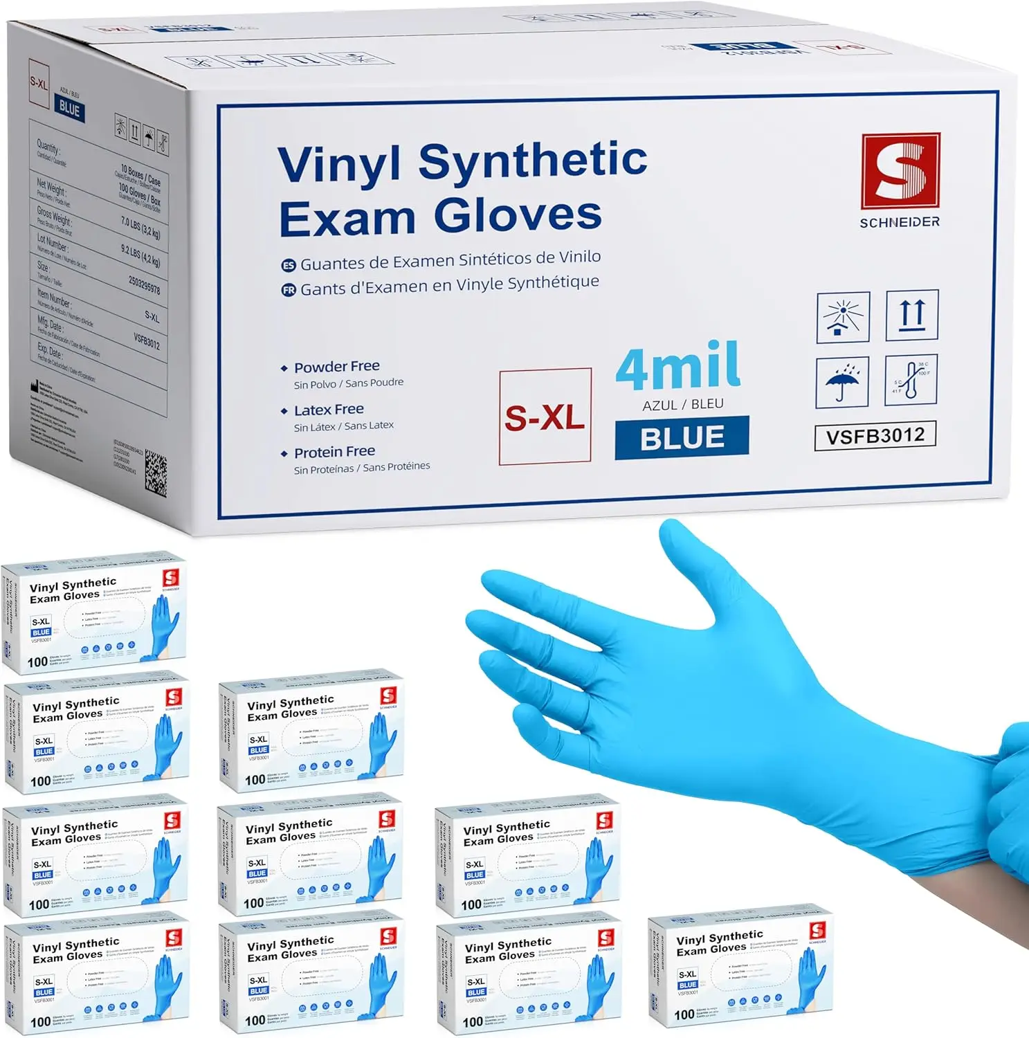 

Синие виниловые синтетические перчатки для осмотра, 1000 шт., 4 мил, без пудры, без латекса, нестерильные, одноразовые