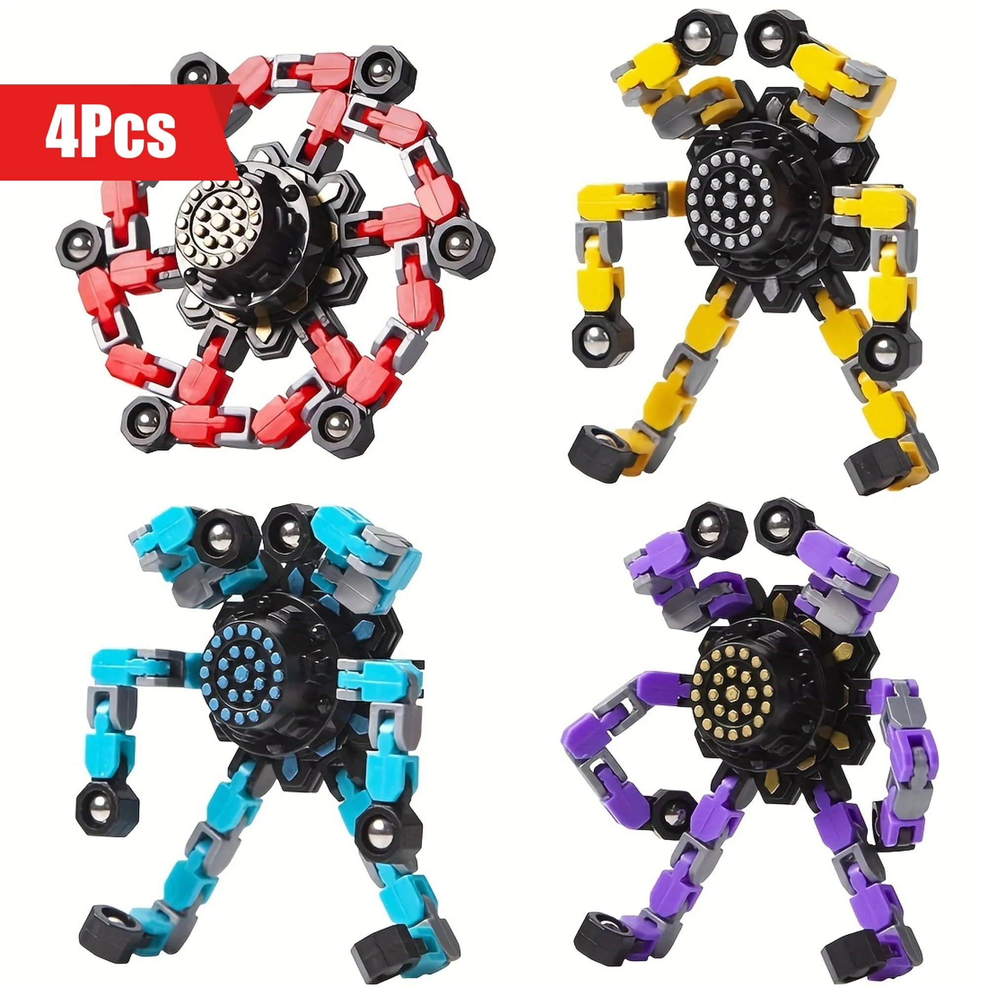 4pcs Transformable Fidget Spinners for Kids Adults Boys Girls Fingertip Gyros for Kids Easter Basket Stuffers Christmas Gifts