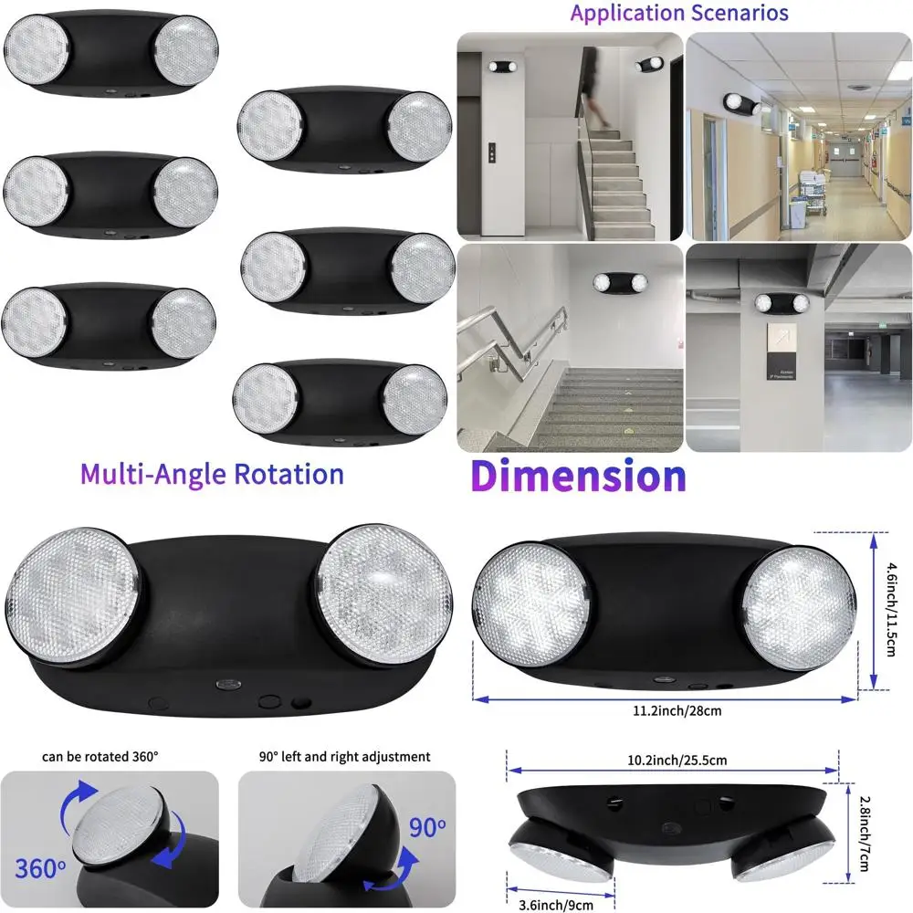 

Battery-Powered LED Emergency Exit Lights, Hardwired 6-Pack Black