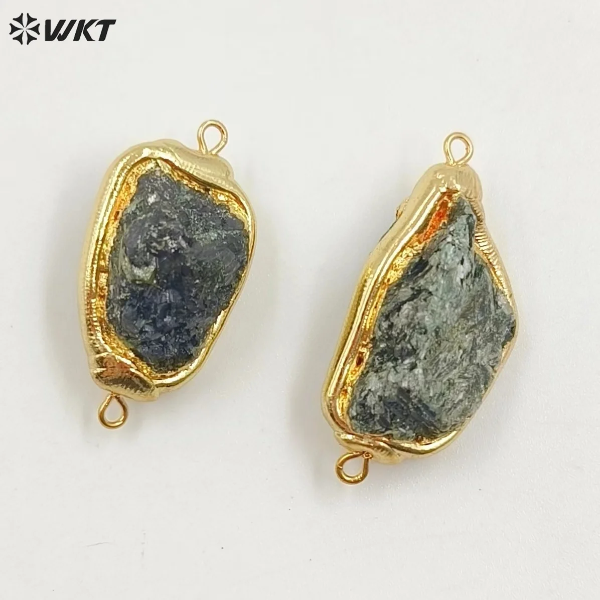 WT-C330   Pure Natural Raw Cut Black Meteorite With Gold Bezeled Gemstone Connector Pendant For Women DIY Making Accessories