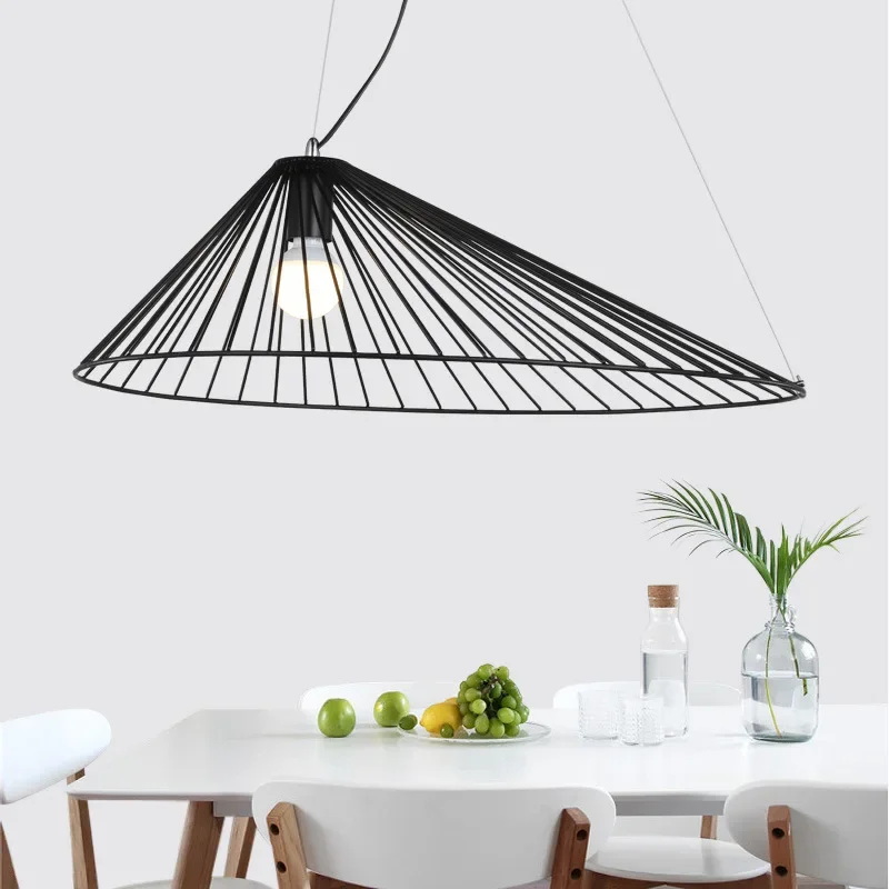 

Nordic Postmodern Pendant Lights Iron Straw Hat Suspension Dining Room Luminaire Steel Lamp for Living Room Decoration