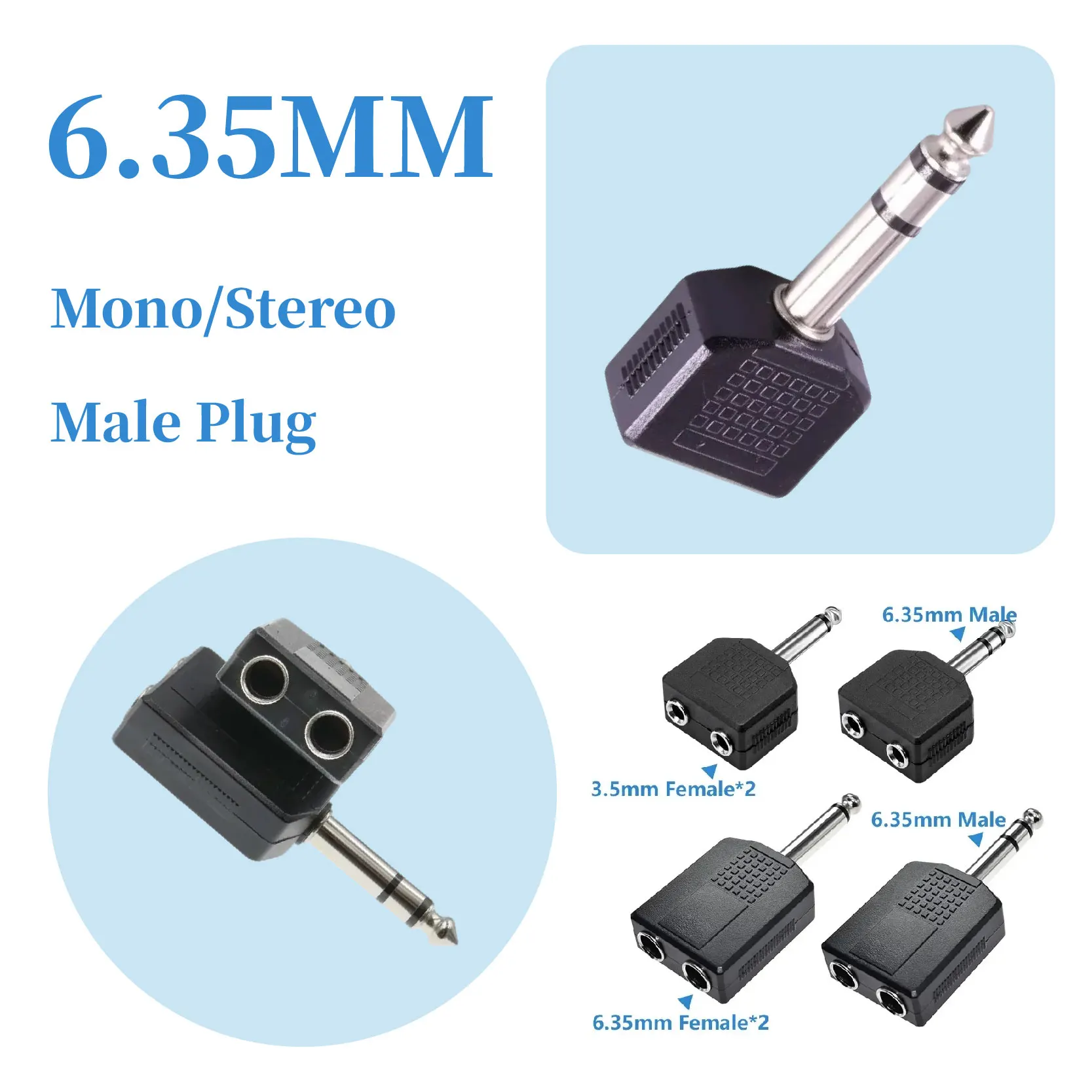 

Аудиоадаптер стерео/моно «папа» на два «мама» 6,35 мм для отдельных микрофонов для наушников