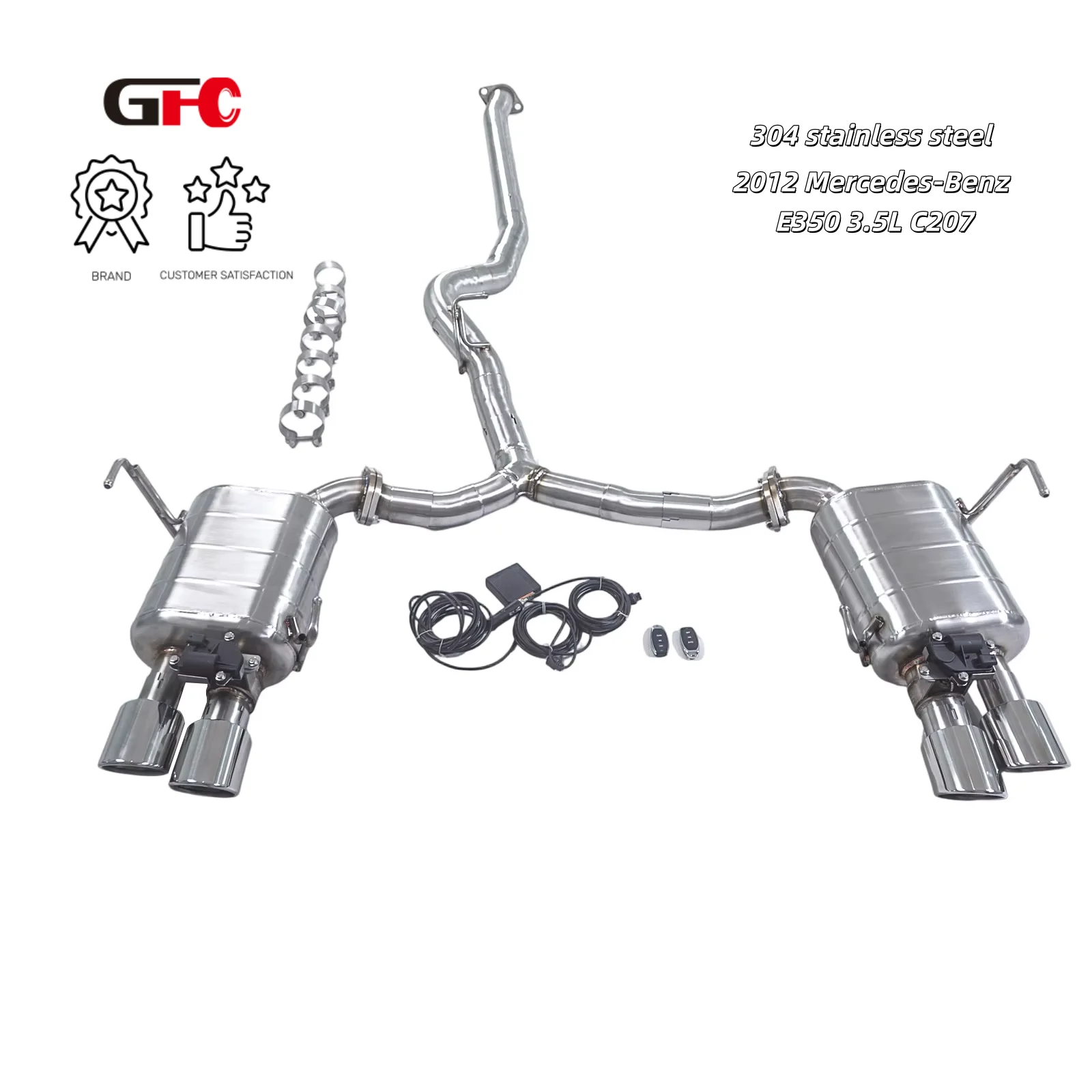

For the 2012 Mercedes-Benz E350 3.5L C207 catback SUS304 high-performance exhaust system, with valve muffler and 2 exhaust tips.