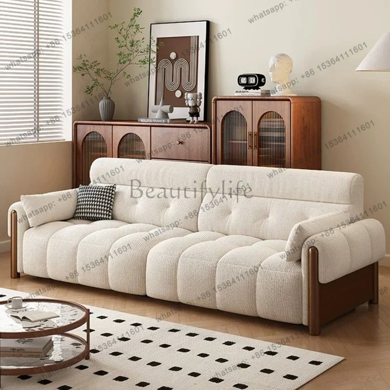YJ Fabric sofa high backrest three-person small apartment living room straight row cream antique  leisure sofa home furniture