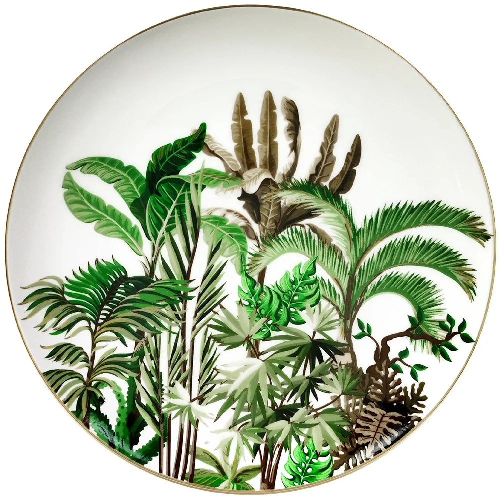 Fresh Green Plant Design Premium Porcelain Plates Bone China Spaghetti Plate Coffee Cup And Plate Set Serving Tray Home Decor