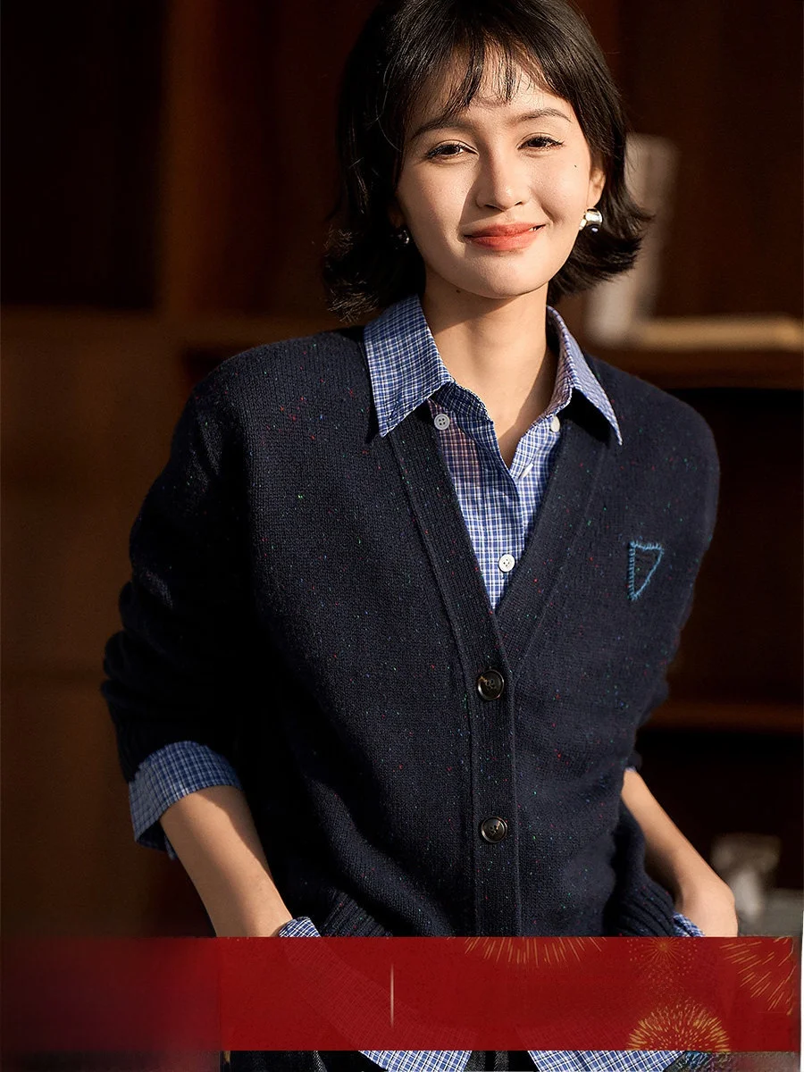 

Мягкий шерстяной вязаный кардиган с V-образным вырезом в горошек, свободный крой, повседневный стиль, весенняя мода для женщин, теплый, комфортный, с длинными рукавами