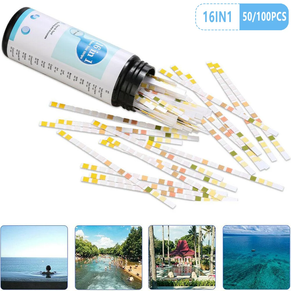 50x 16 In1 Drinking Water Test Kit Strips Home Water Quality Test Swimming Pool Spa Water Test Strips Nitrate Nitrite PH Hardnes