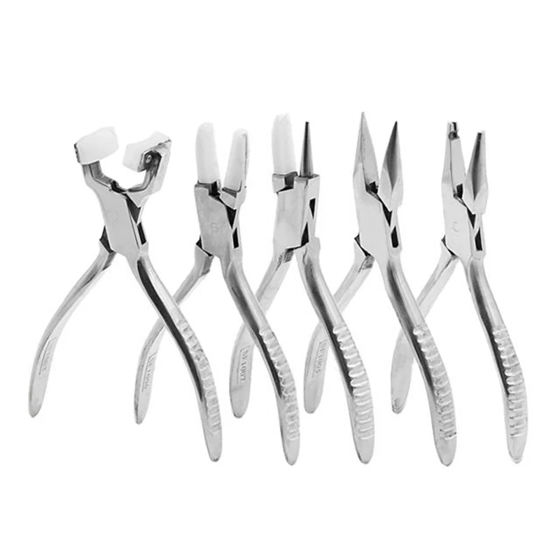 Stainless Steel Pliers Flat/Curved/Chain/Round Rubber Inserts Nose Jewelry Repair Tool Glass Ajustment Bending Forming Pliers