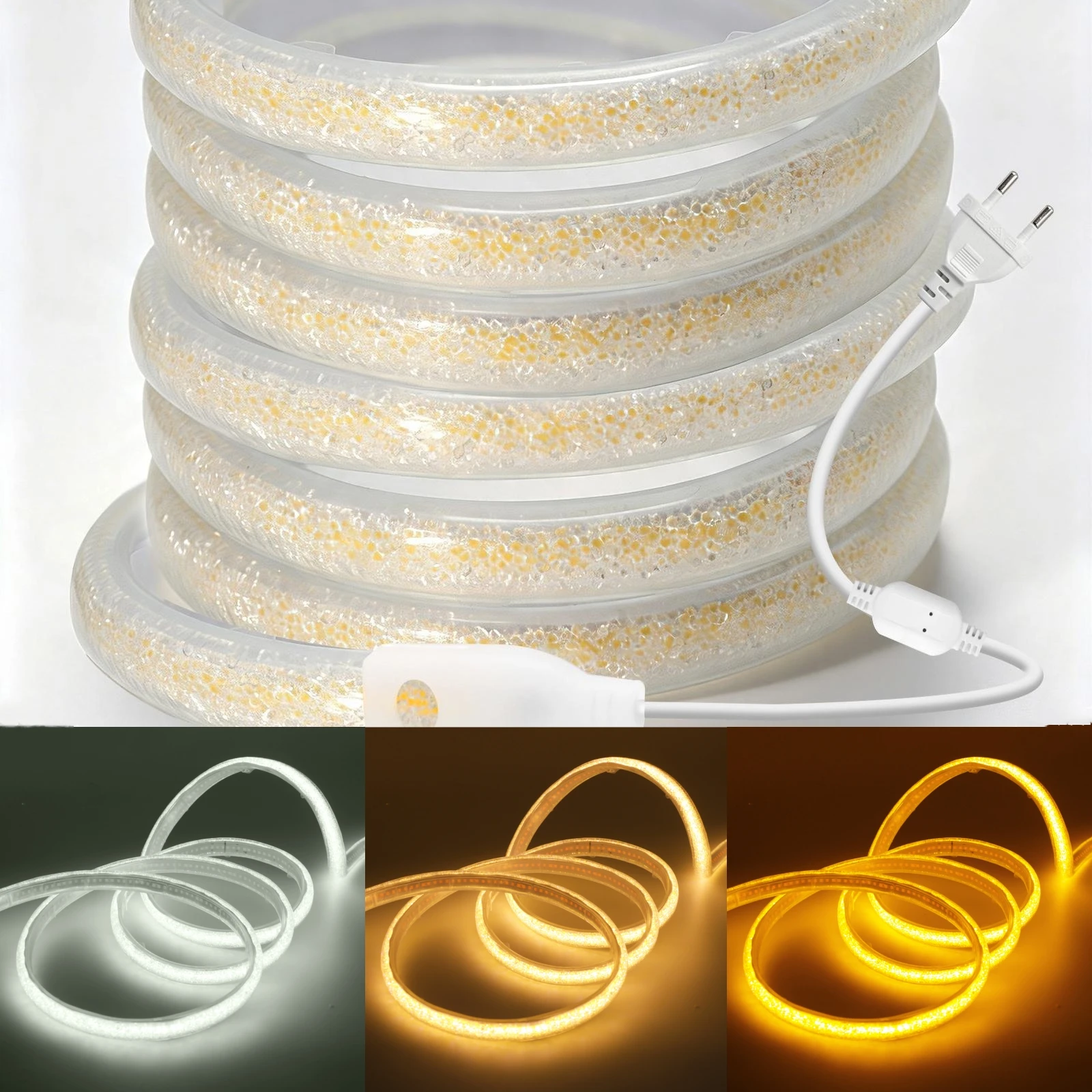 Crystal Glowing COB Strip LED Neon Light Sign With 220V EU/UK Power Plug 288LEDs/m Adhesive Tape Rope Lamp Warm Blue Red Green