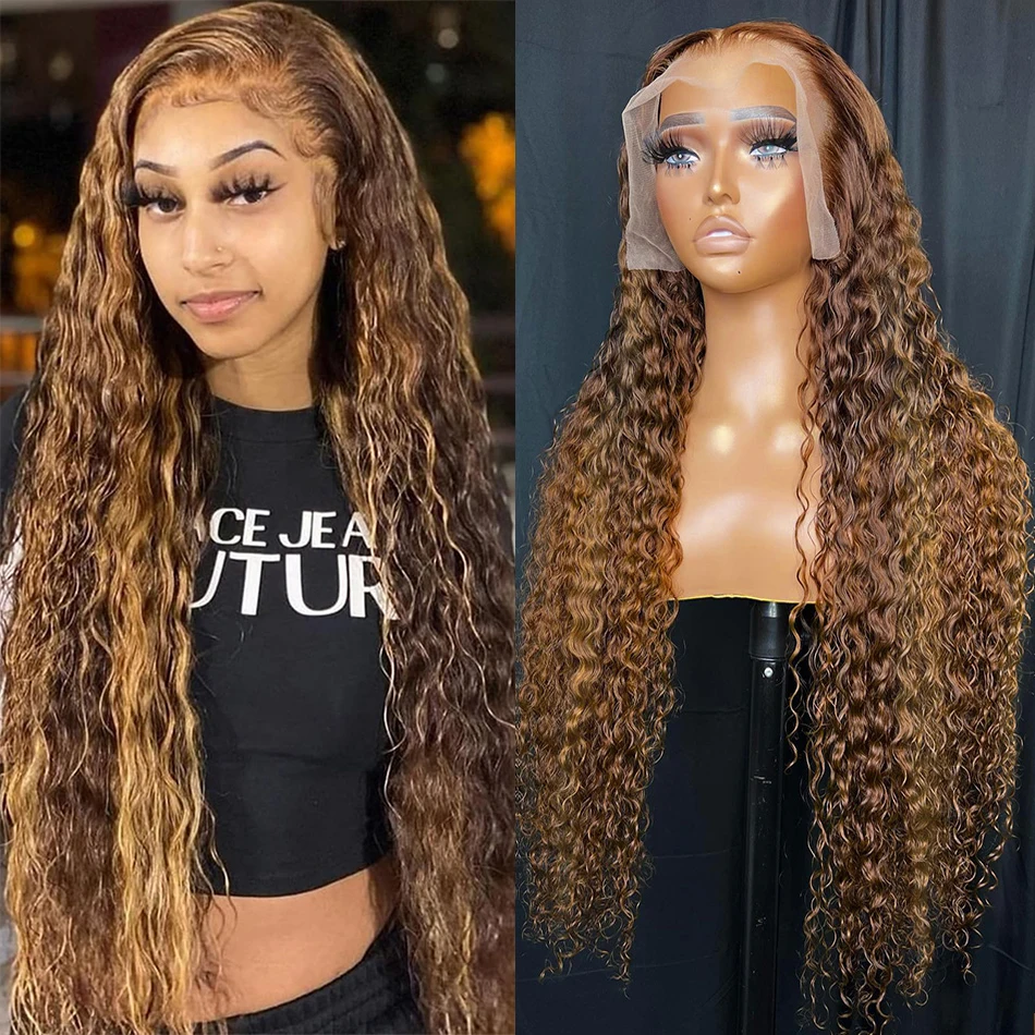 Highlight 13x4 HD Lace Front Wigs 13×6 Deep Wave Frontal Wig 4×4 Brazilian Honey Blonde Colored Curly Lace Front Wigs For Women