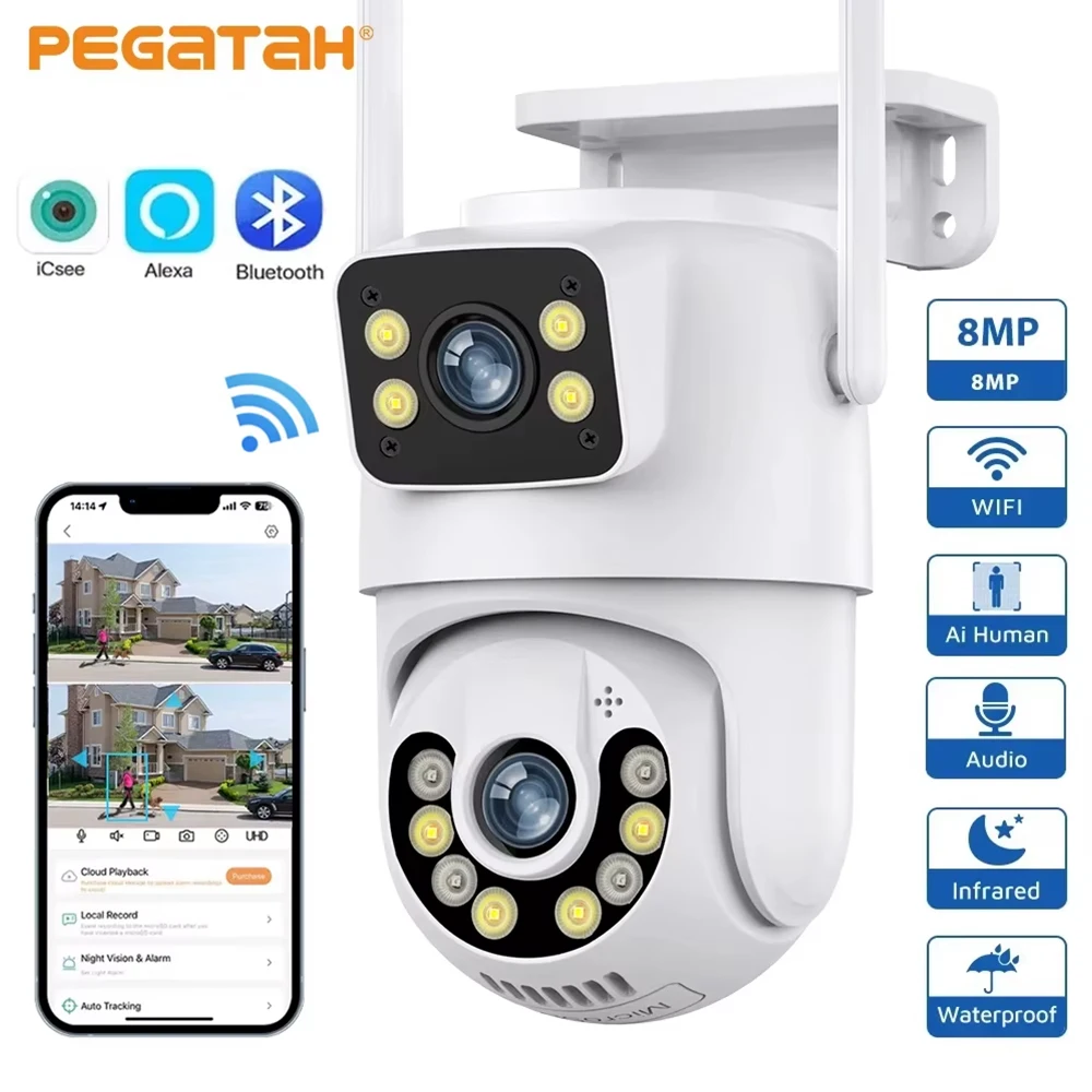 Câmera de Segurança Wi-Fi 3MP com Detecção de Movimento, Alarme Sonoro e Visão Noturna, Conexão Icsee para Monitoramento 24h.