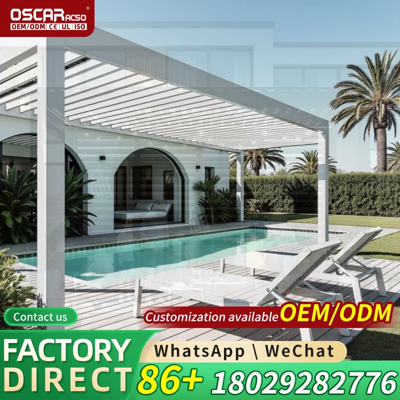 Retractable Bioclimatic Aluminum Pergola Foldable Louvered Canopy Innovative Weatherproof Garden Structure Gazebo Patio Backyard