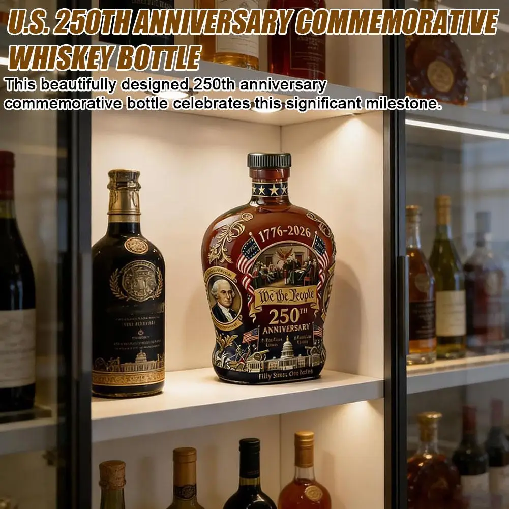 Beautifully Designed U.S. 250th Anniversary Commemorative Whiskey Bottle And Water Cup Used For Commemorative Collection