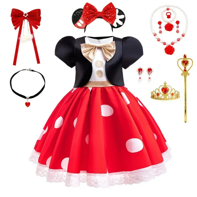 Girl's Bow Princess Dress Minnie Out Kids Costume Dress Short Sleeve Infant Children's Clothing 18M-5Years Mouse Polka Dot Dress