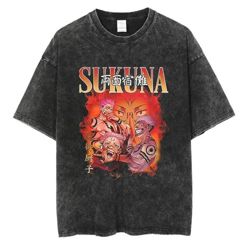 Five Magic Spell Return To Fight GojoSatoru Japanischer Chic Washing Explosion Kurzarm-Pendler-T-Shirt für Herren und Damen