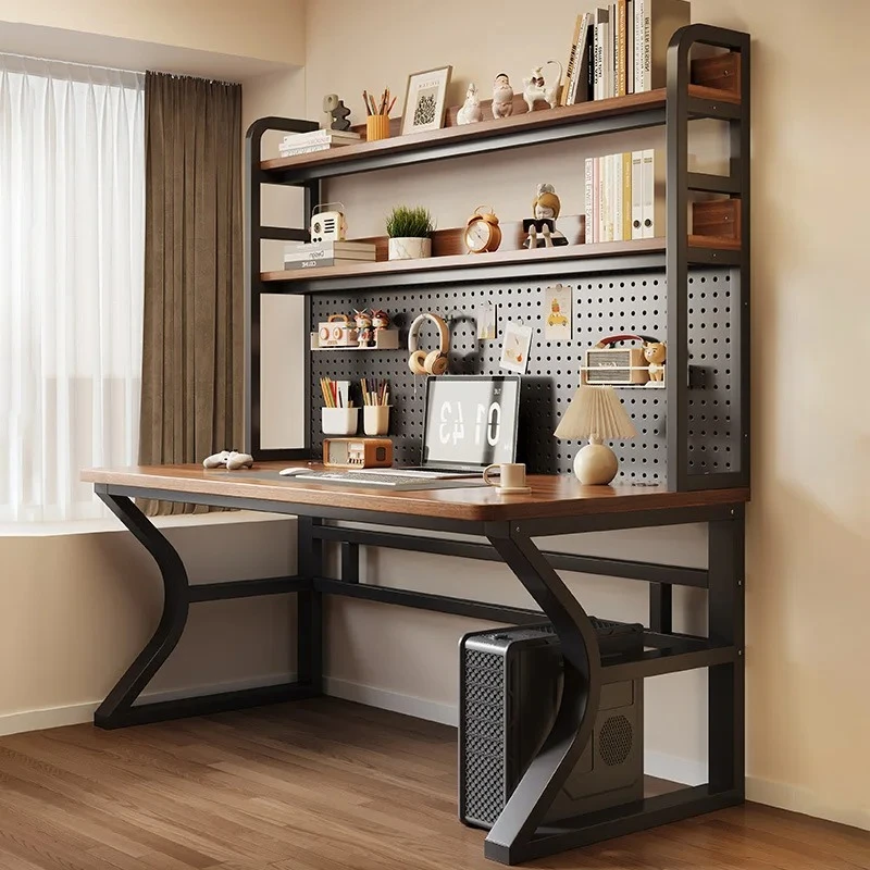 Student Learning Writing Desk, Solid Wood Computer Desk，Desk Bookshelf Integrated Perforated Board for Children's Learning Desk