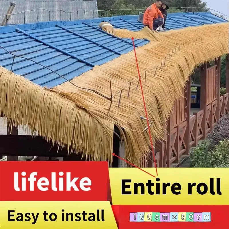 Artificial Thatch Roof Roll Fadeless Waterproof Simulated Straw Pad for Patio Pergola Backyard Outdoor Wedding Decoration