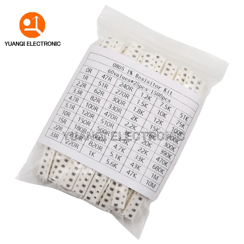 1500pcs 0603 0805 1206 SMD Resistor Assorted Kit 1R - 10M ohm 1% 60valuesX 25pcs Sample Bag