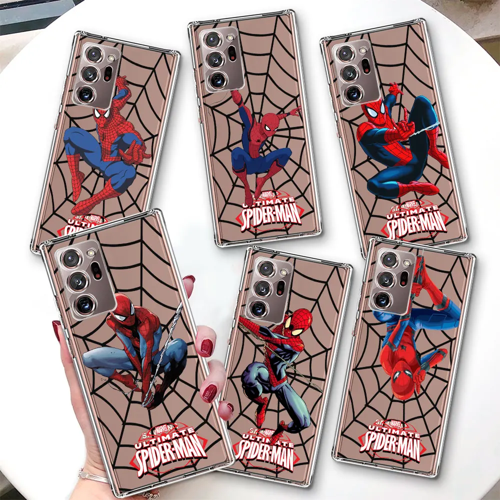 Marvel Spider Man Transparent Case for Samsung Galaxy Note 10 Plus 20 Ultra 5G 9 8 10 Lite TPU Soft Phone Cover J4 M21 J6 M52 J8