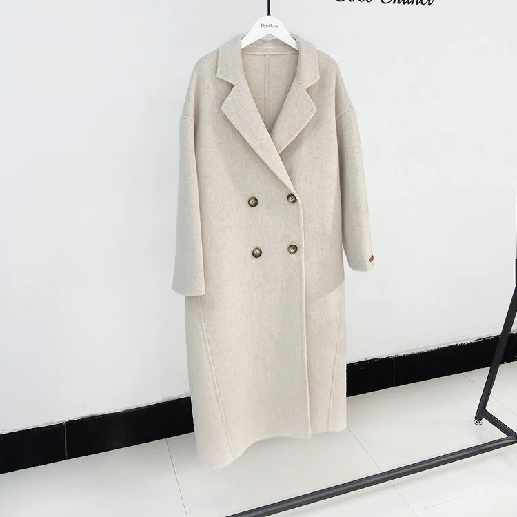 

Promotion 2023 Autumn 100% Wool Coats Drouble Breasted Loose Style Stright Elegant Woolen Cashmere Coat Veste Femme Tops