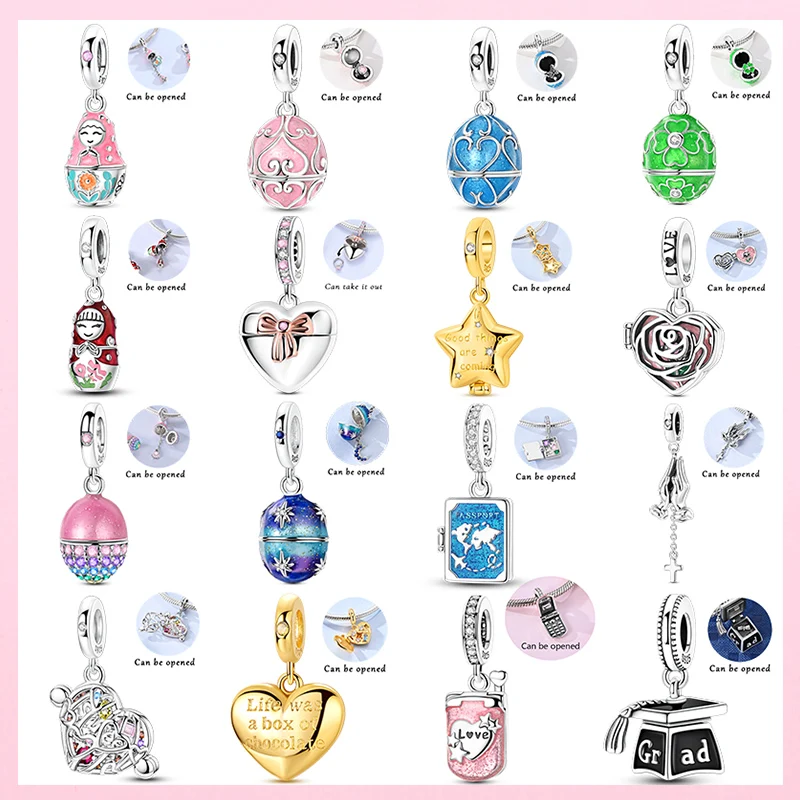 New 925 Sterling Silver Openable Heart Suitcase Egg Charm Fit Original 3mm Bracelet Necklace Women Man DIY Fine Jewelry Gift
