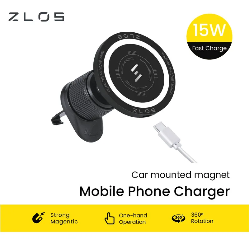 

ZLOS MM6 Pro 15 Вт Беспроводная зарядка 360 ° Поворотный магнитный универсальный автомобильный держатель антисигнальная система охлаждения для навигации